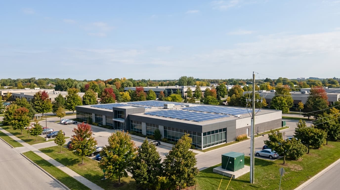 Commercial solar panel installation on an Ontario business rooftop by Solar X