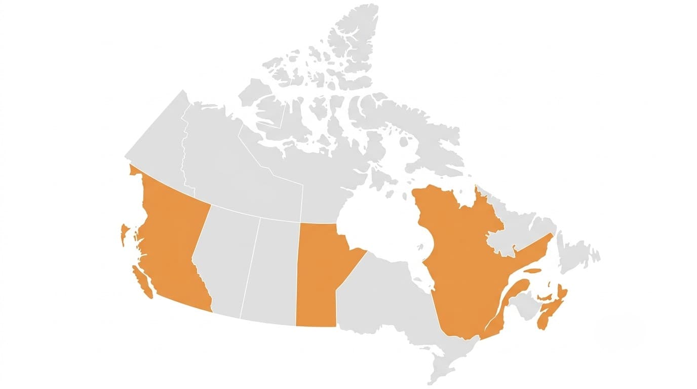 Map of Canada highlighting the five CGHAP participating provinces as of August 2026