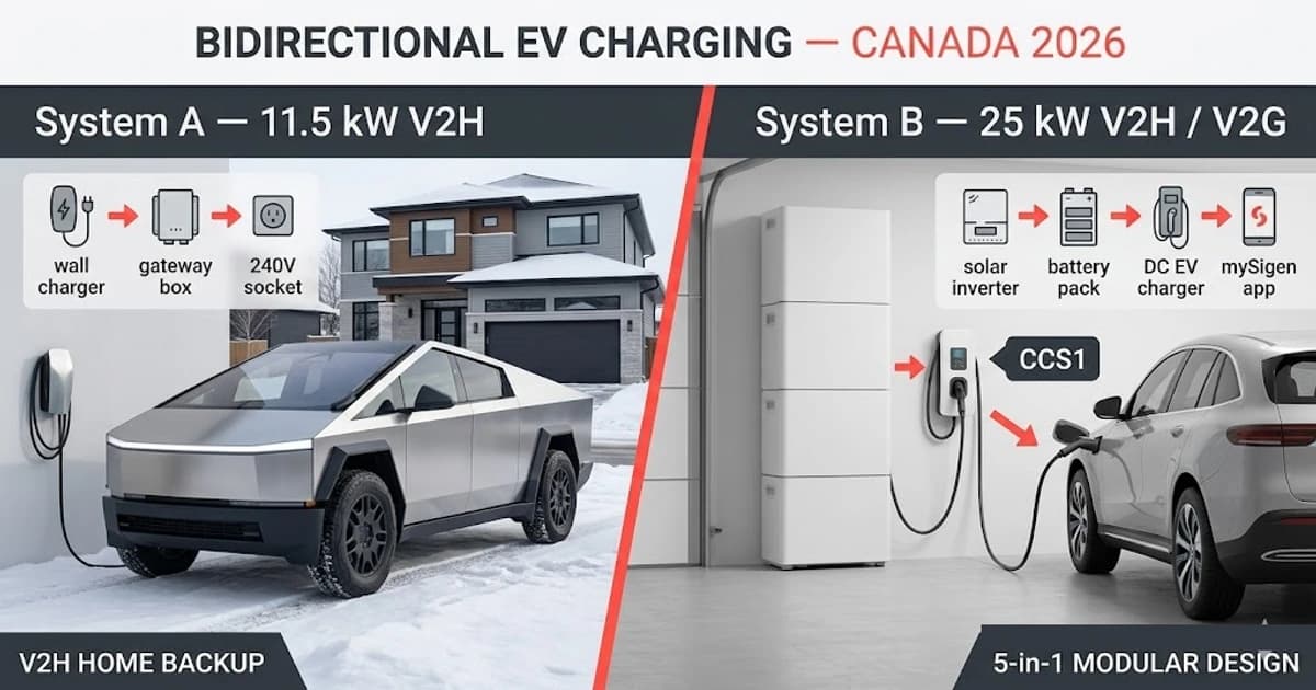Tesla Powershare and Sigenergy SigenStor bidirectional EV charging systems compared for Canadian homes in 2026