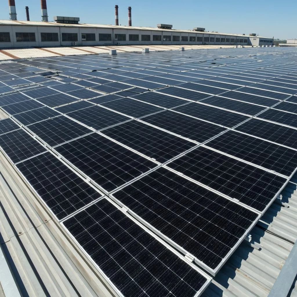 Professional industrial solar panel installation on factory building rooftop - SolarX Canada commercial solar solutions